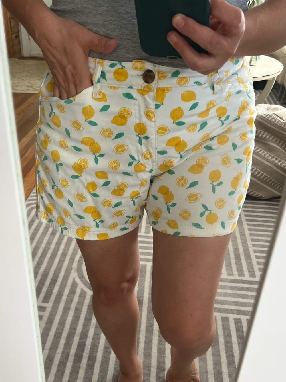 St. John's Bay White Lemon Print Shorts with Yellow & Green